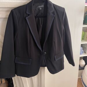 Ann Taylor black blazer with navy ribbon trim. NWOT  SIZE 10
